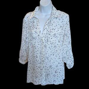 White Blouse with Black Star Print Size 1X